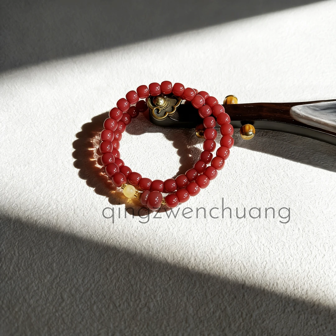 DP 1126-6*7玫粉色菩提双圈+隔珠+葫芦配饰（无礼盒）