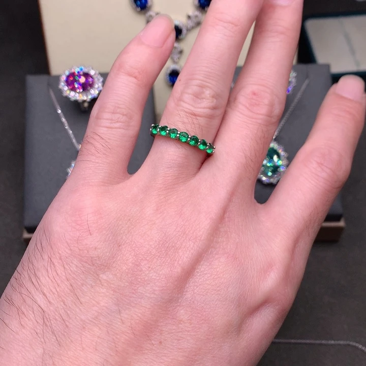 戒指祖母绿银S925镶嵌