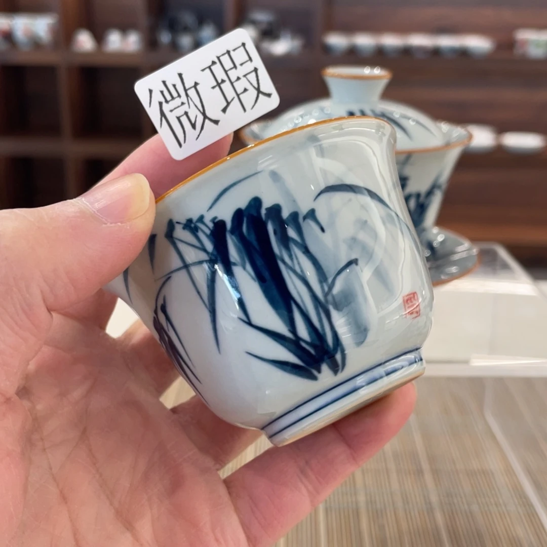 釉下手绘茶具微瑕