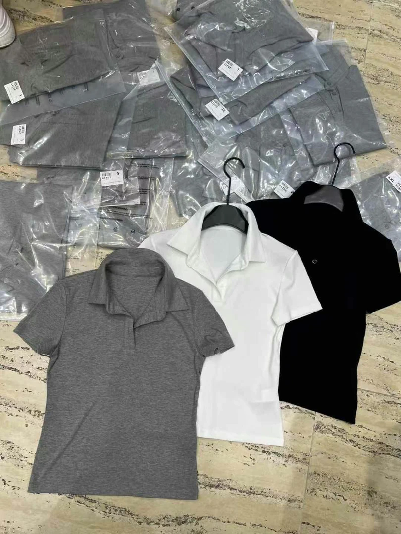 深圳南油欧货短袖翻领POLO领T恤上衣休闲黑白灰气质知性清熟修身