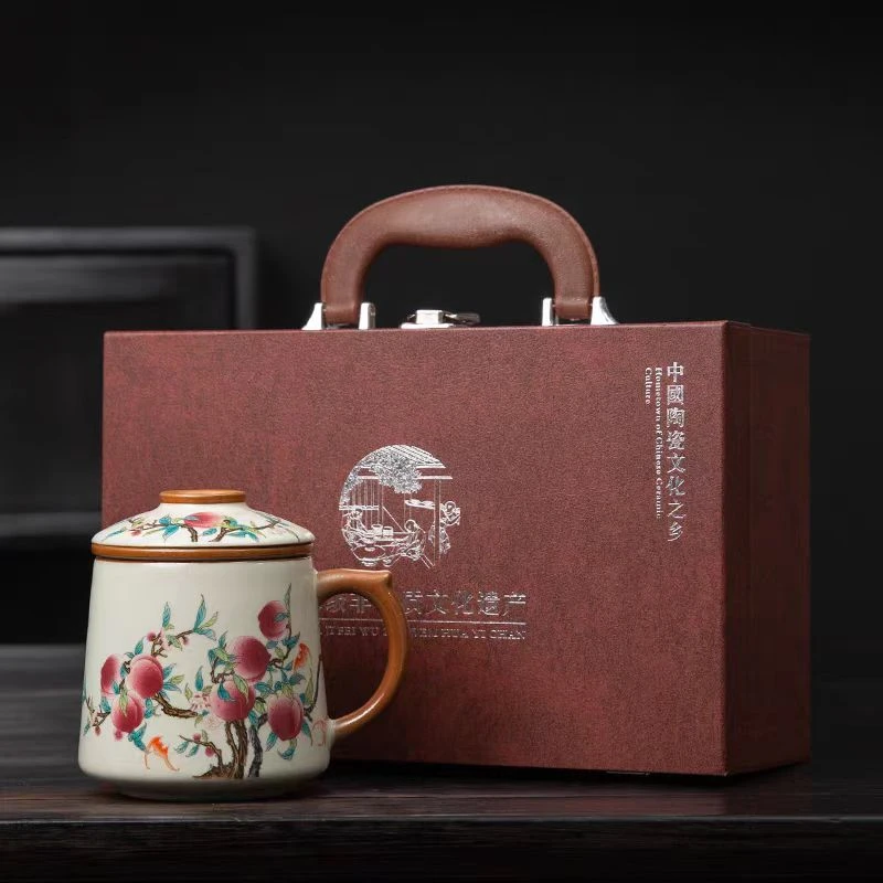 【闪购产品】九桃五福汝窑办公杯-礼盒装M899