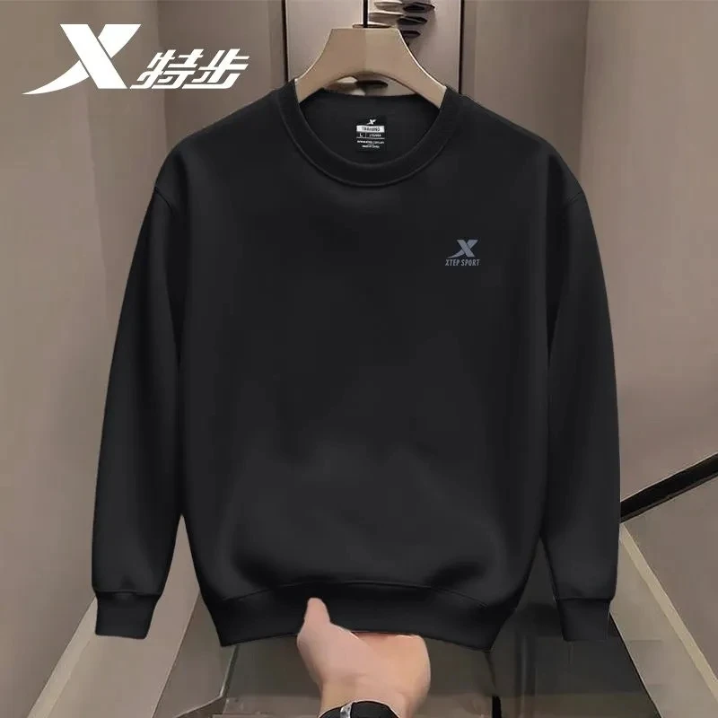 特步卫衣男2025秋季新款圆领正品打底休闲男装套头运动长袖上衣男