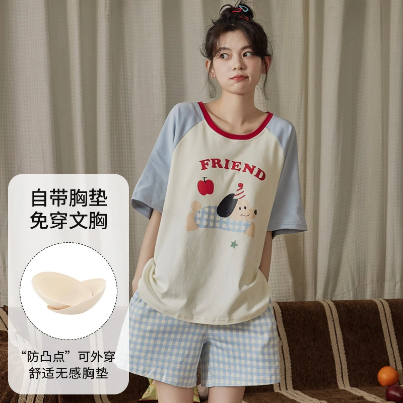 睡衣女小个子夏装 带胸垫一体夏季可外穿今年爆款网红韩版家居服