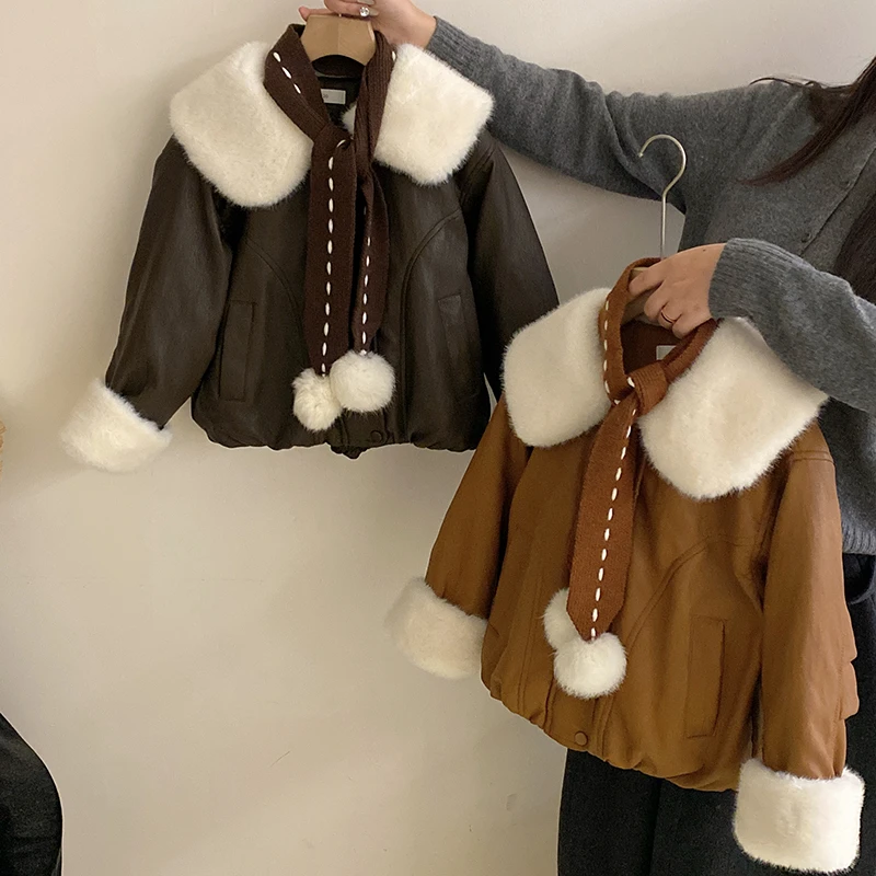 【安安家】女童秋冬2025新款儿童女孩冬季加绒加厚皮夹克潮Z-WWH05