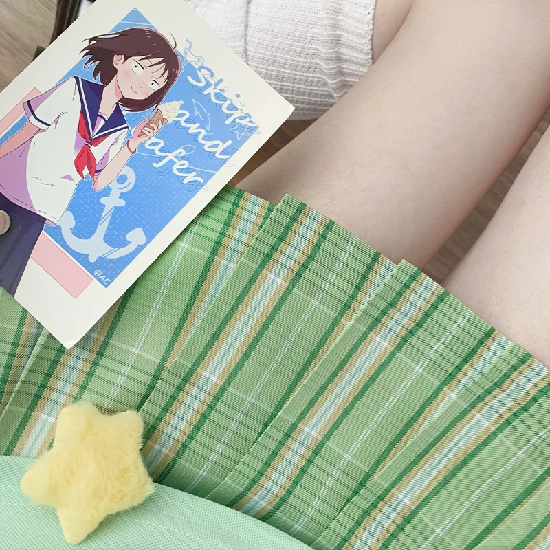 北璃酱日系jk夏季制服格裙原创正版瓜瓜绿色甜美可爱女学生半身裙