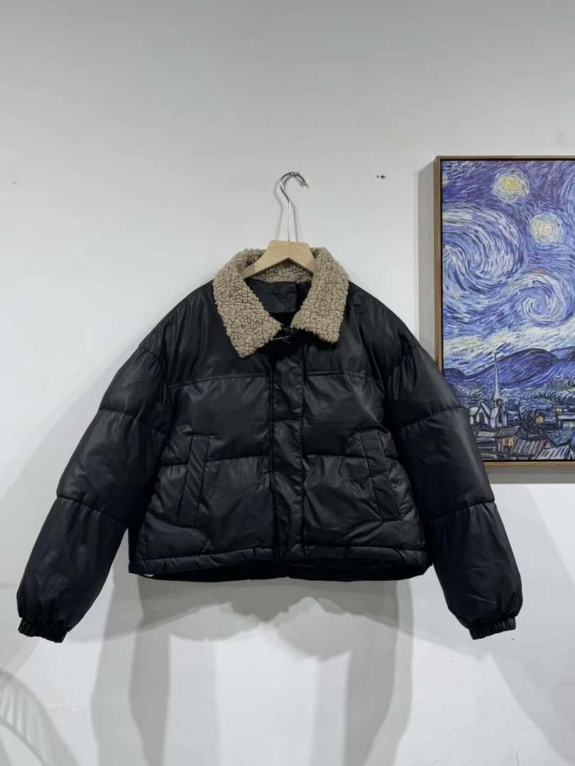 211区8805黑色女士秋冬加厚宽松百搭通勤厚外套