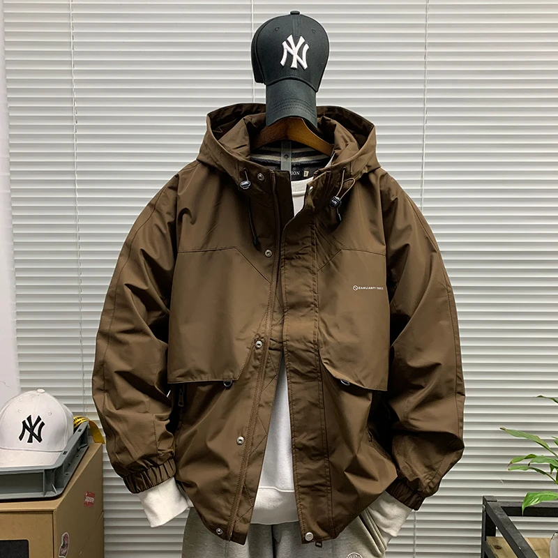 美式潮牌连帽机能夹克男士春秋新款休闲宽松工装通勤山系防风外套
