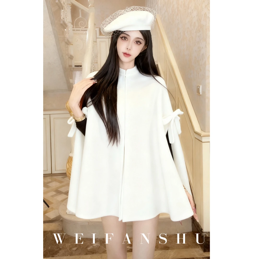 WEIFANSHU/魏凡舒【美丽复兴】秋冬新款时髦优雅高织澳毛斗篷外套