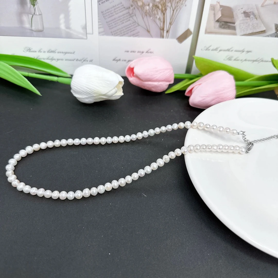 天然淡水珍珠X42#近圆极光无核百搭项链5-6n