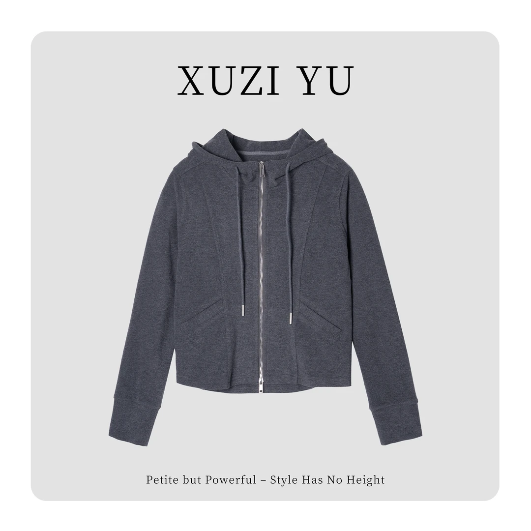 XUZI YU.小个子定制秋冬穿搭宽松连帽抽绳长袖帽衫女7729-M50250