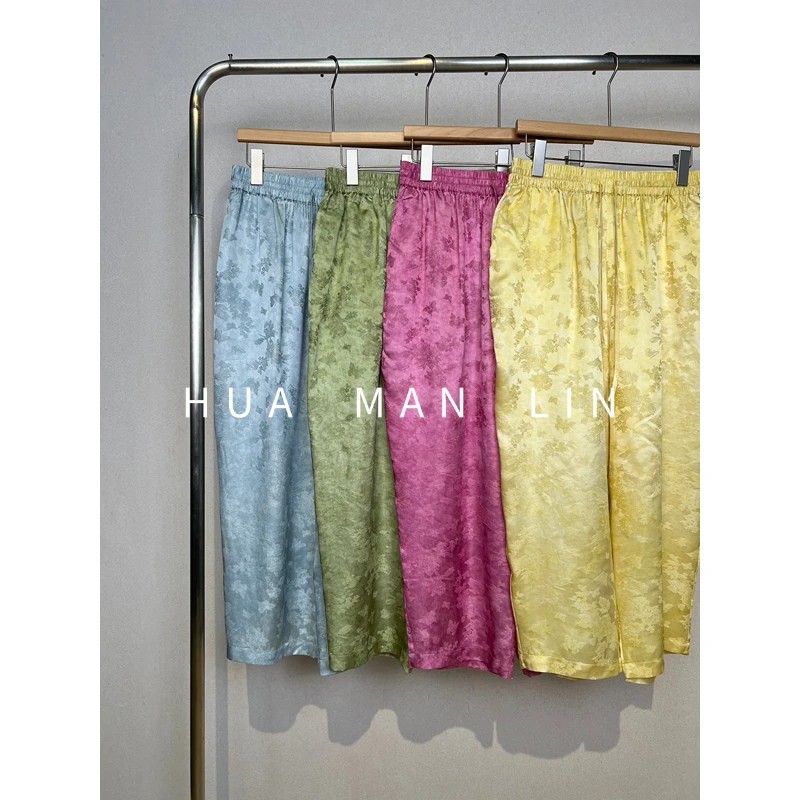 【花满林】四色全松紧腰炒色35MM提花真丝桑蚕丝休闲裤255318