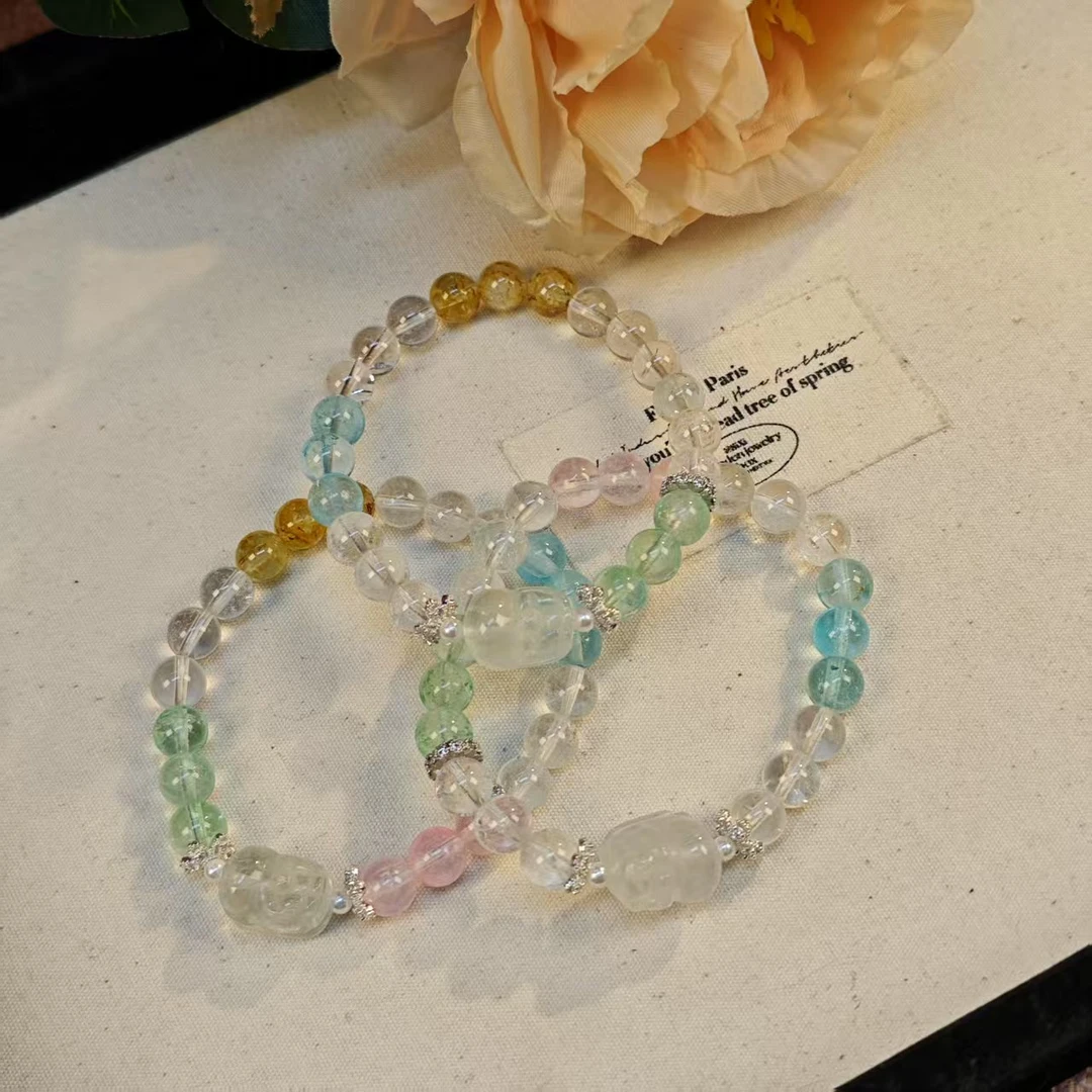 MY56彩托帕白水晶貔貅手链7.5