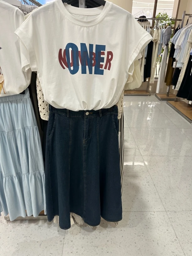 【VV FUSHI】T25045202简约通勤韩版百搭休闲T恤牛仔半身裙时尚套装