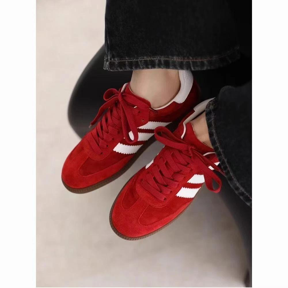 红色爆款德训鞋女2025新款春秋平底百搭小白鞋复古板鞋休闲运动鞋