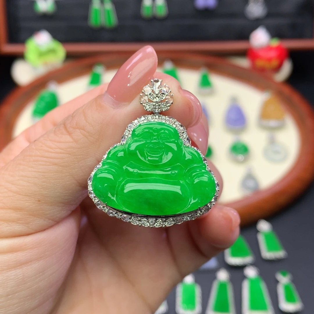 翡翠18K金镶嵌吊坠(不含链)