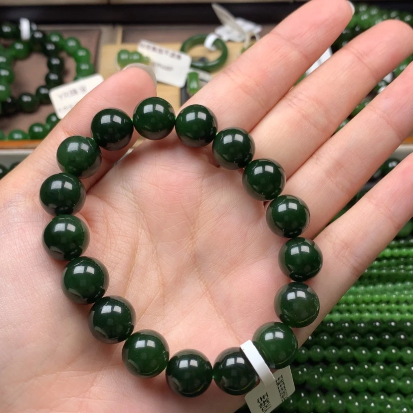【闪购商品】未镶嵌手串和田玉（碧玉）12m菠菜绿红皮老料