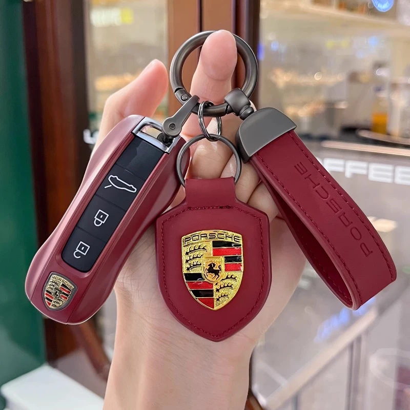 保时捷钥匙壳卡宴macan911帕拉梅拉718/taycan钥匙套外壳波尔多红
