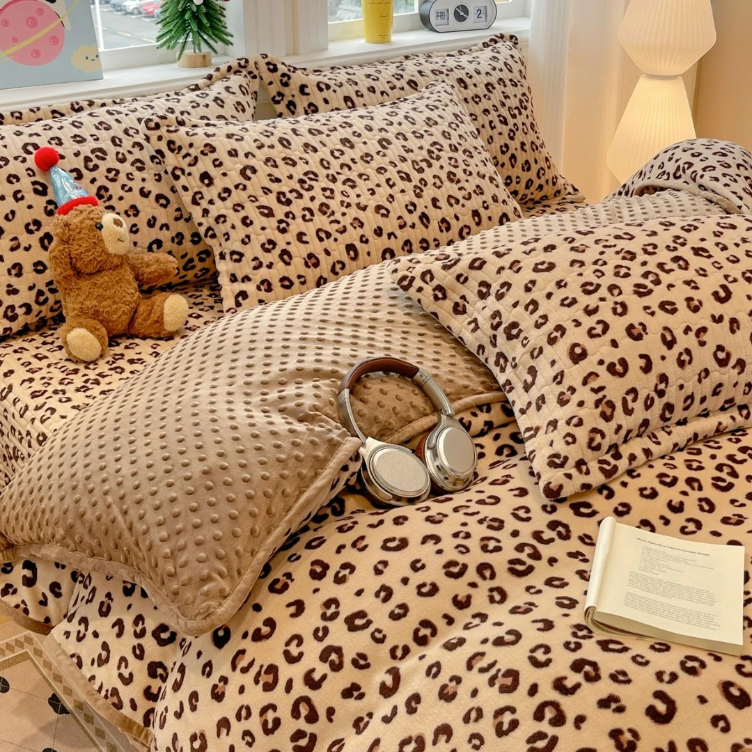 2025新款印花小清新韩国绒牛奶绒豆豆床盖四件套加厚