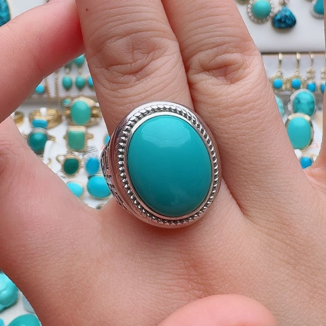 绿松石银S925镶嵌戒指