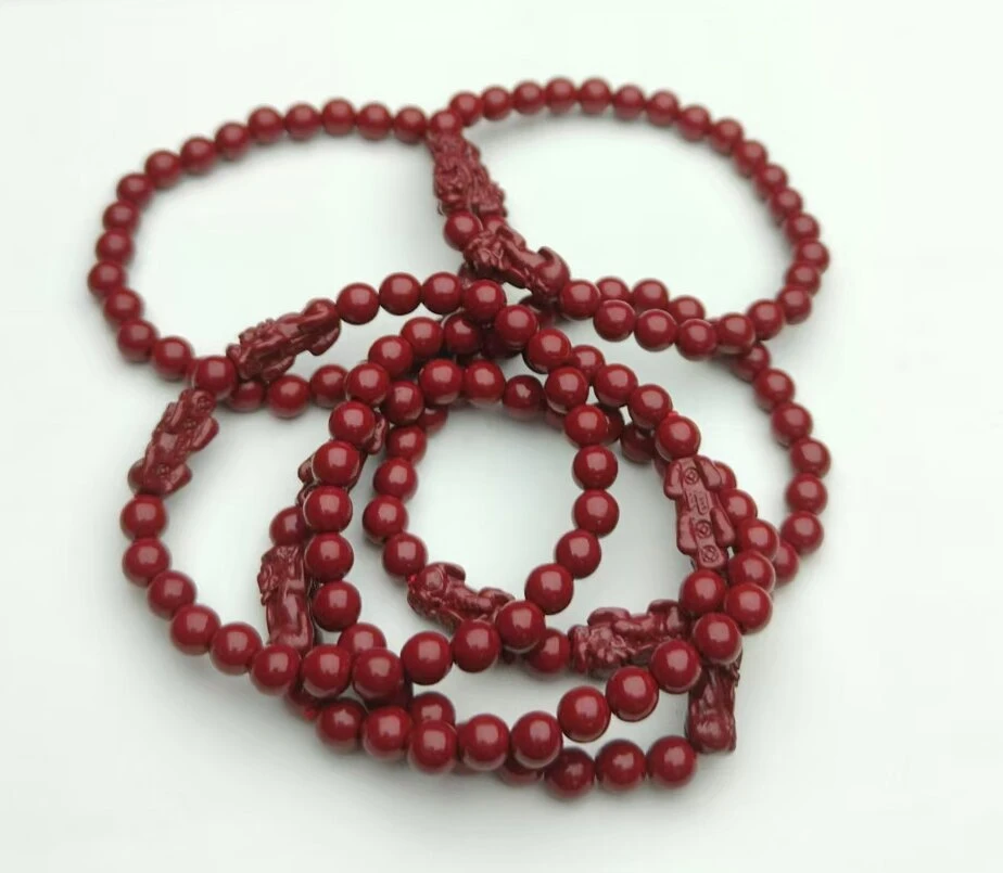 含辰砂工艺品天然朱砂卡6mm对貔貅单圈随机性拍一发一