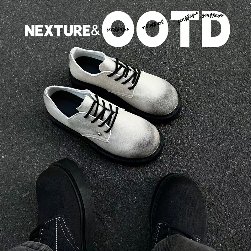 NEXTURE 牛仔布德比鞋男秋季厚底增高10cm大头通勤百搭工装潮鞋