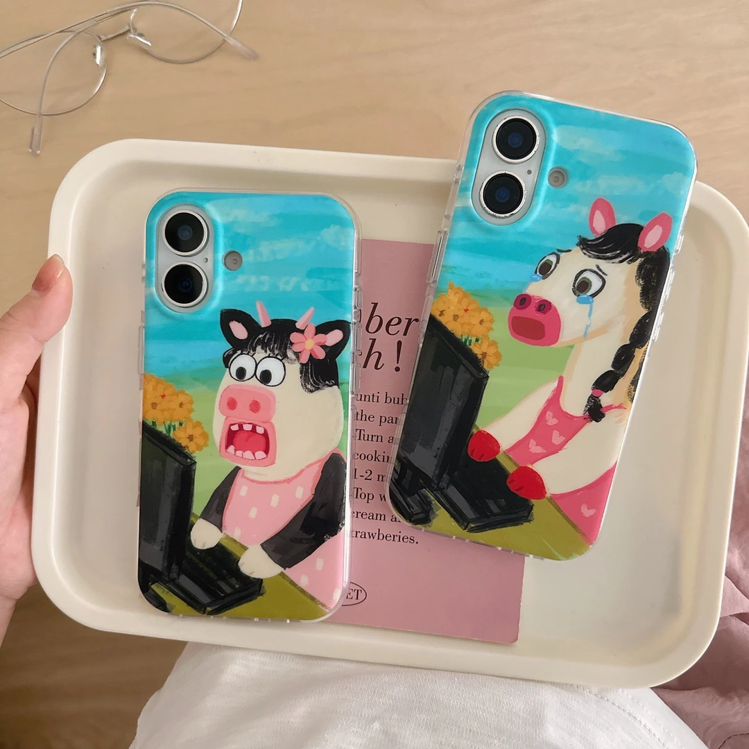 适用于苹果13-16Promax气垫双面IMD工作牛马创意手机壳14/15/16