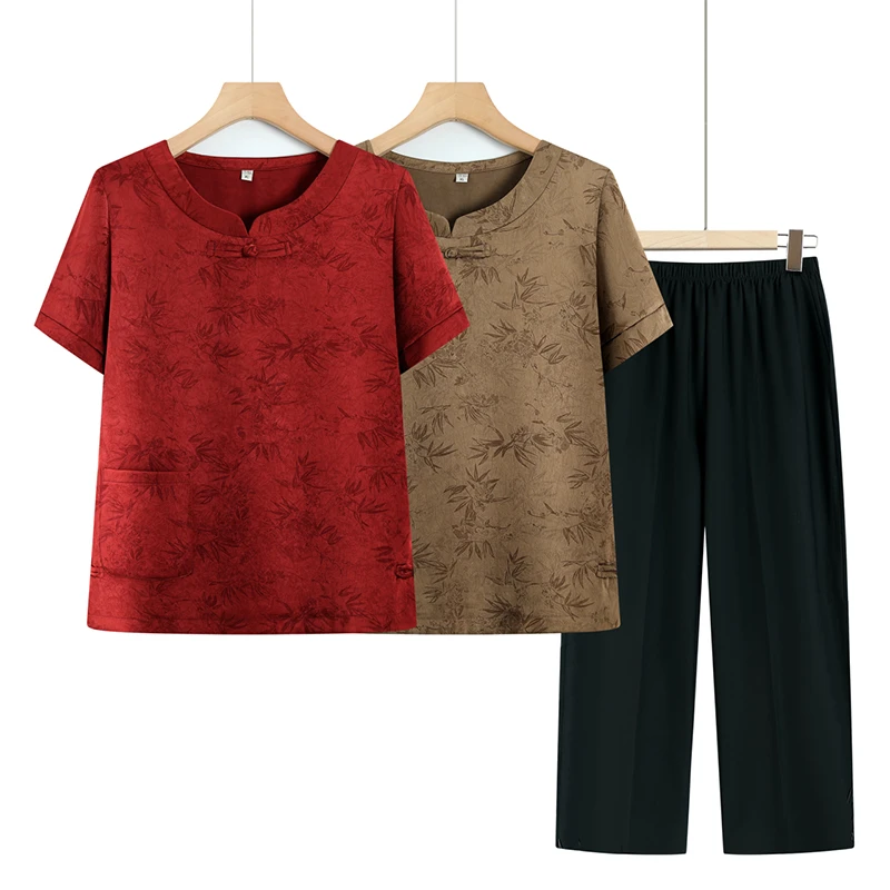 奶奶装夏季套装妈妈短袖衬衫中老年人女装60岁7080老太太婆婆衣服