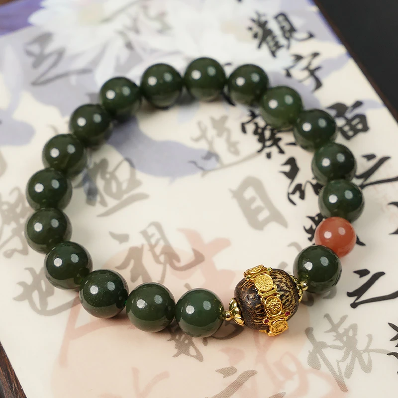 天然和田玉南红转珠手链-8790