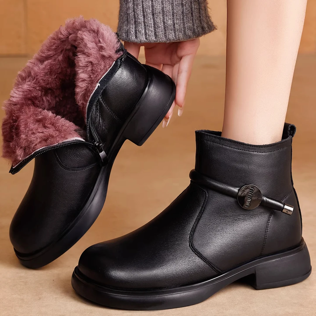 真皮软底妈妈鞋冬季棉鞋加绒保暖短靴加厚羊毛女鞋防滑中老年皮鞋