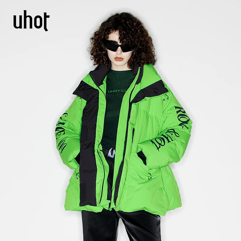 uhot 时尚休闲保暖收腰绿色羽绒服UWSW5W365