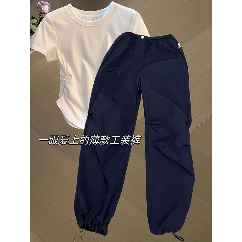 束脚工装裤女2025新款春秋薄款大码梨形身材宽松显瘦小个子休闲裤