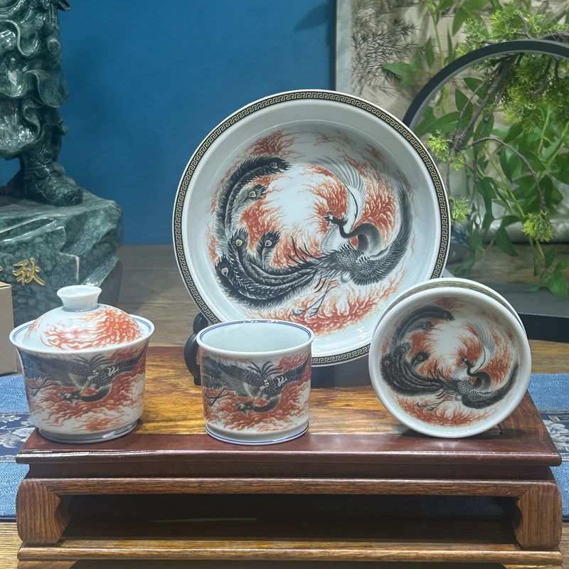 景德镇陶瓷粉彩瓷涅槃重生图釉上整套茶具中式家用高端功夫茶器