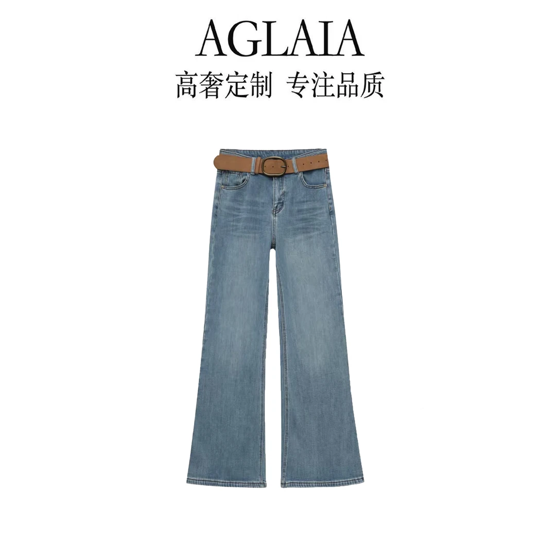 AGLAIA~秋冬新款加绒加厚高腰修身显瘦百搭保暖微喇牛仔裤女8331