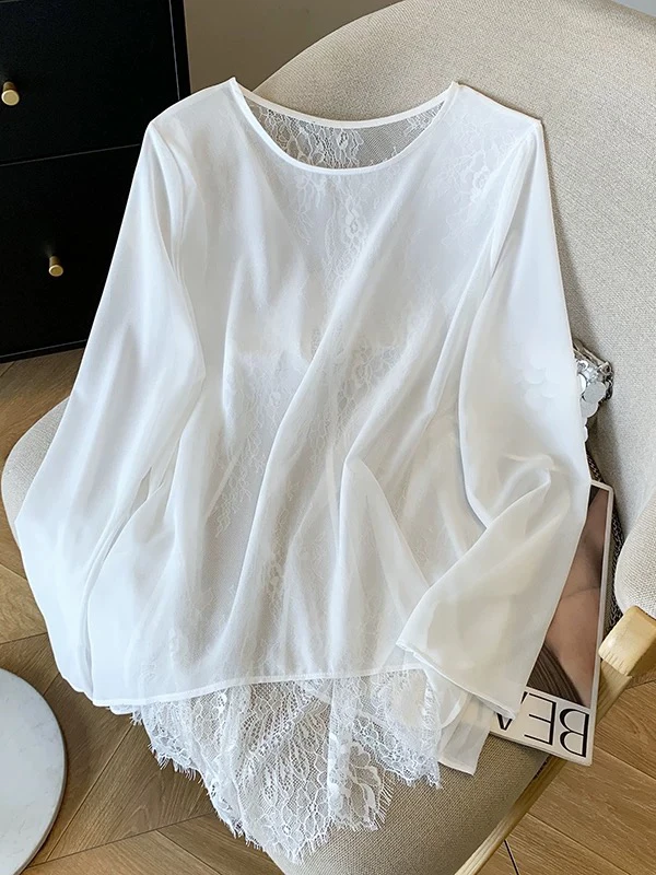 新疆包邮【5863】蕾丝绑带衬衫-衣长75