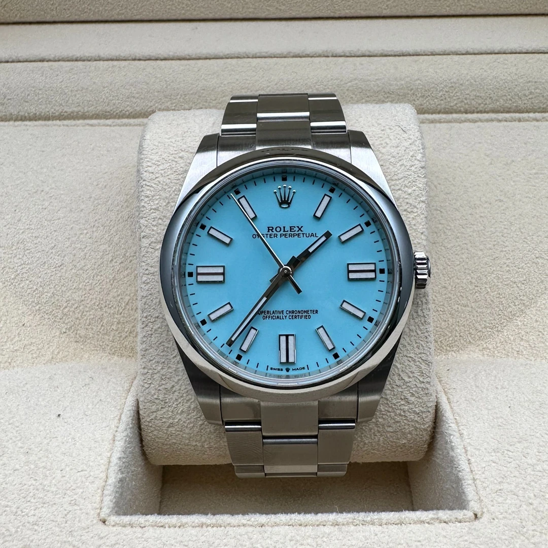 99新 Rolex/劳力士 蚝式恒动系列m124300-0006蒂芙尼蓝二手全套
