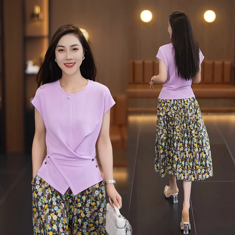 短袖修身型简约匹马T恤夏季常规款衬衫袖耐磨碎花显瘦气质洋气