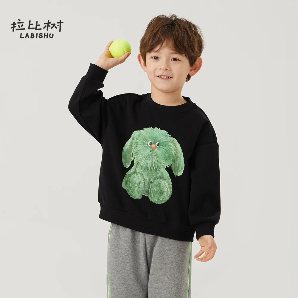 拉比树卡通小熊印花长袖卫衣儿童男童2025春季宝宝卡通印花卫衣