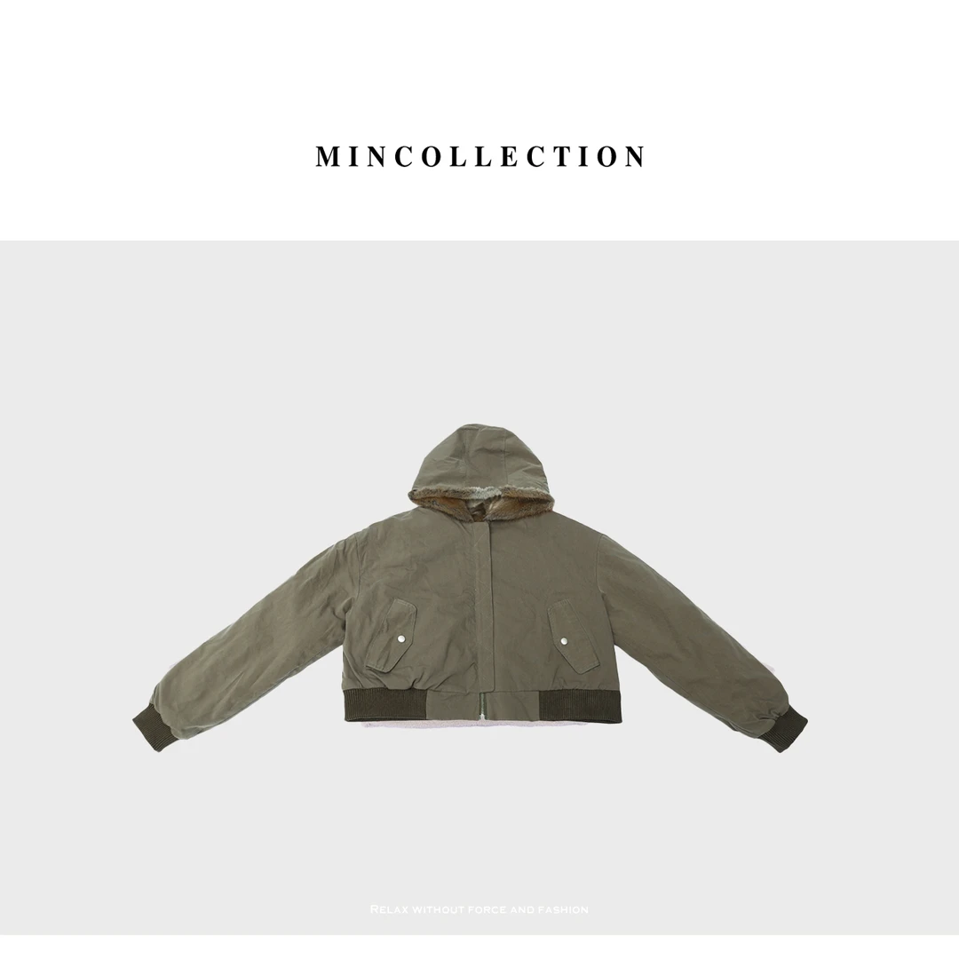 DE Mincollection 棕绿短外套/复古巴恩风青根貂两面穿外套XR2424