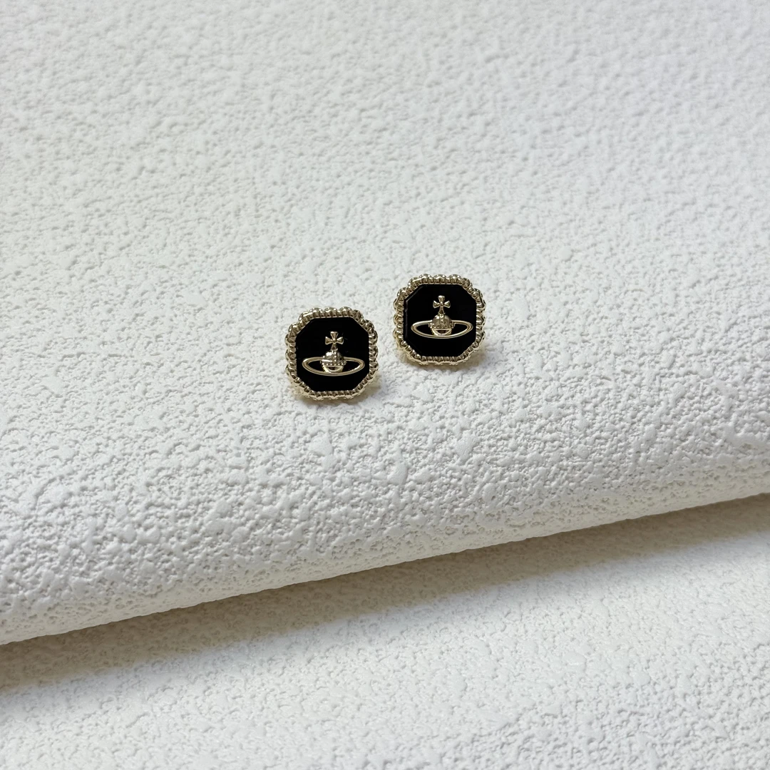 铜合金耳饰  法式时尚复古气质方形土星耳钉轻奢小众设计网红耳环