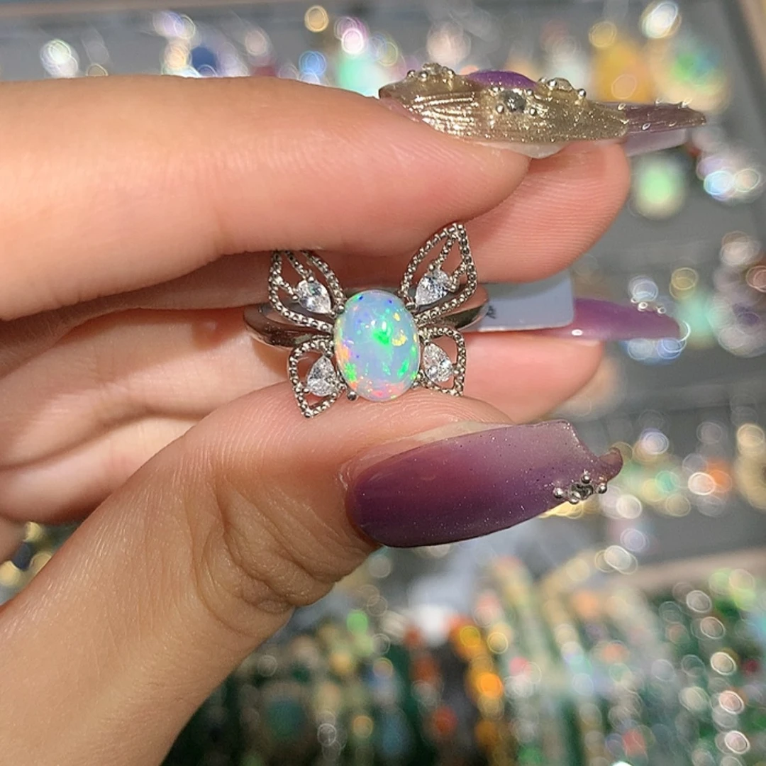 【闪购商品】欧泊银S925镶嵌戒指z欧泊