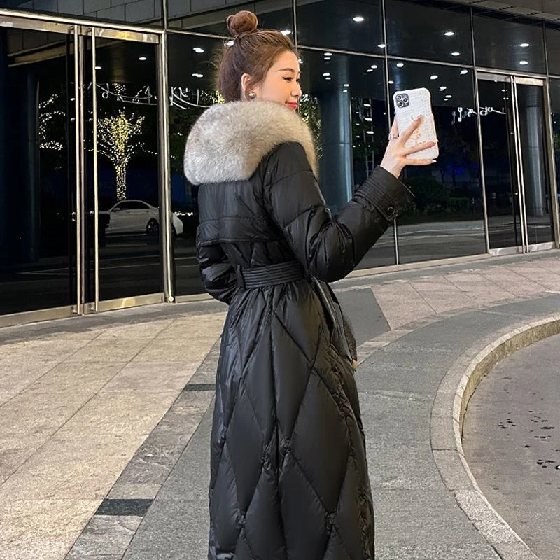 棉服女年新款时尚洋气中长款过膝大毛领加厚收腰棉衣外套