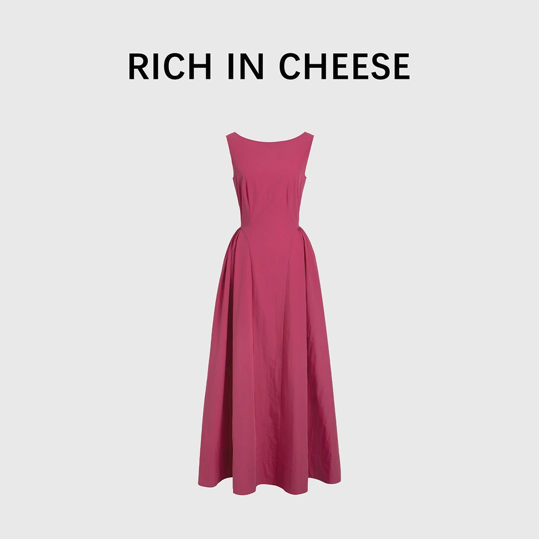 RICHINCHEESE 绯红少女 夏季船领法式简约收腰背心长款女士长裙