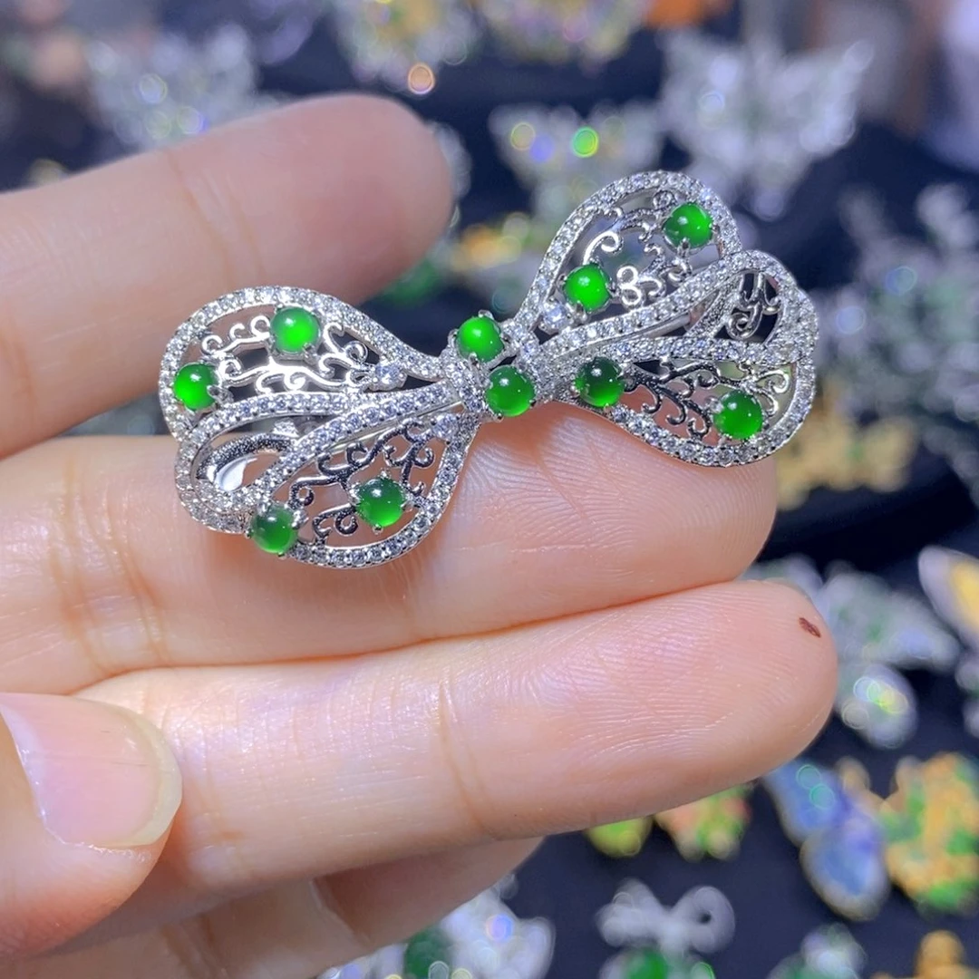 翡翠银S925镶嵌吊坠(不含链)天然