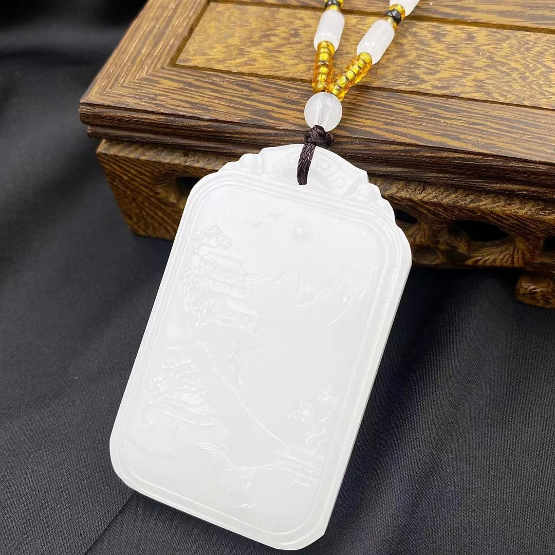 高档珠宝极光白山水方牌设计款项链Y2000