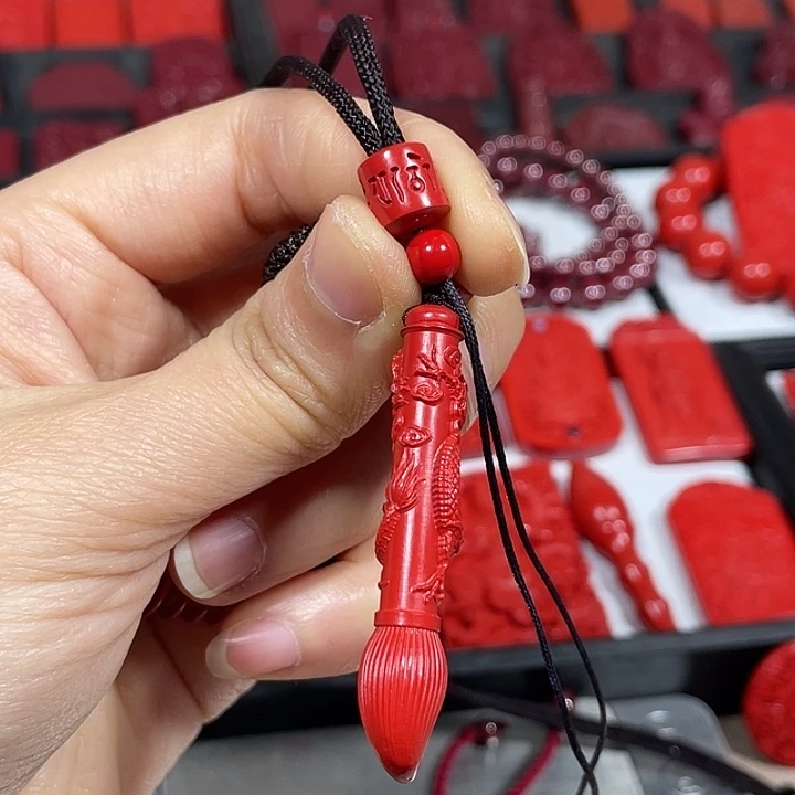 天然辰砂红砂文昌笔吊坠