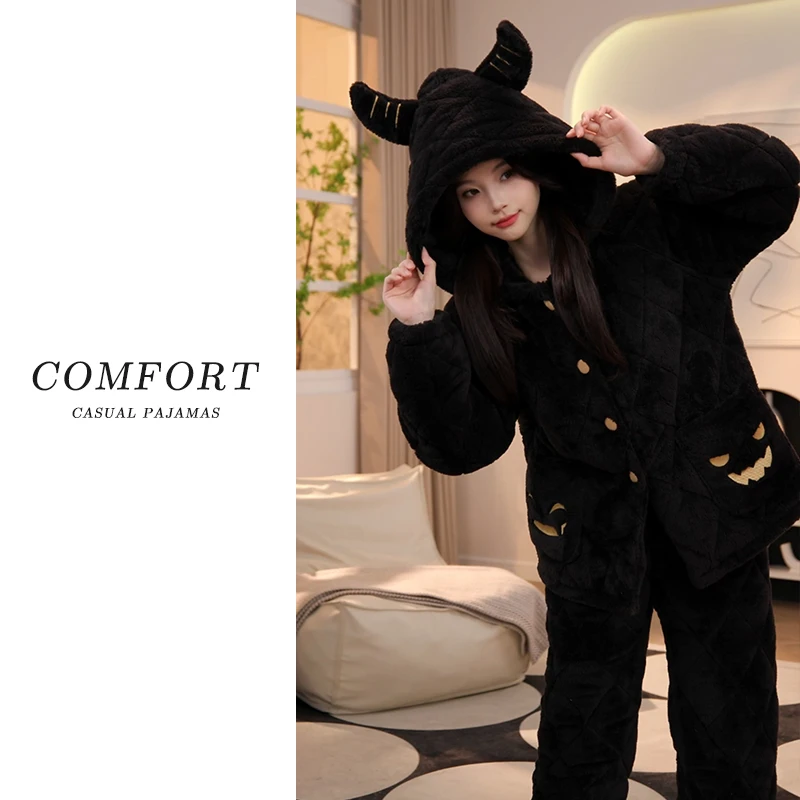 【加加加厚-更保暖】冬季新款三层夹棉女士睡衣加厚舒适保暖家居服