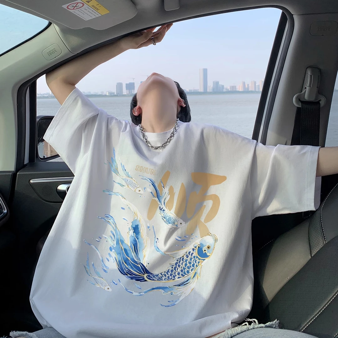 2025新款印花短袖t恤男夏季新中式纯棉重磅衣服原创潮牌半袖体恤