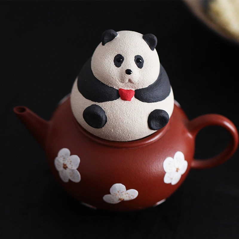 宜兴紫砂白段泥茶宠摆件可养可玩茶桌趣味熊猫花花摆件创意送礼