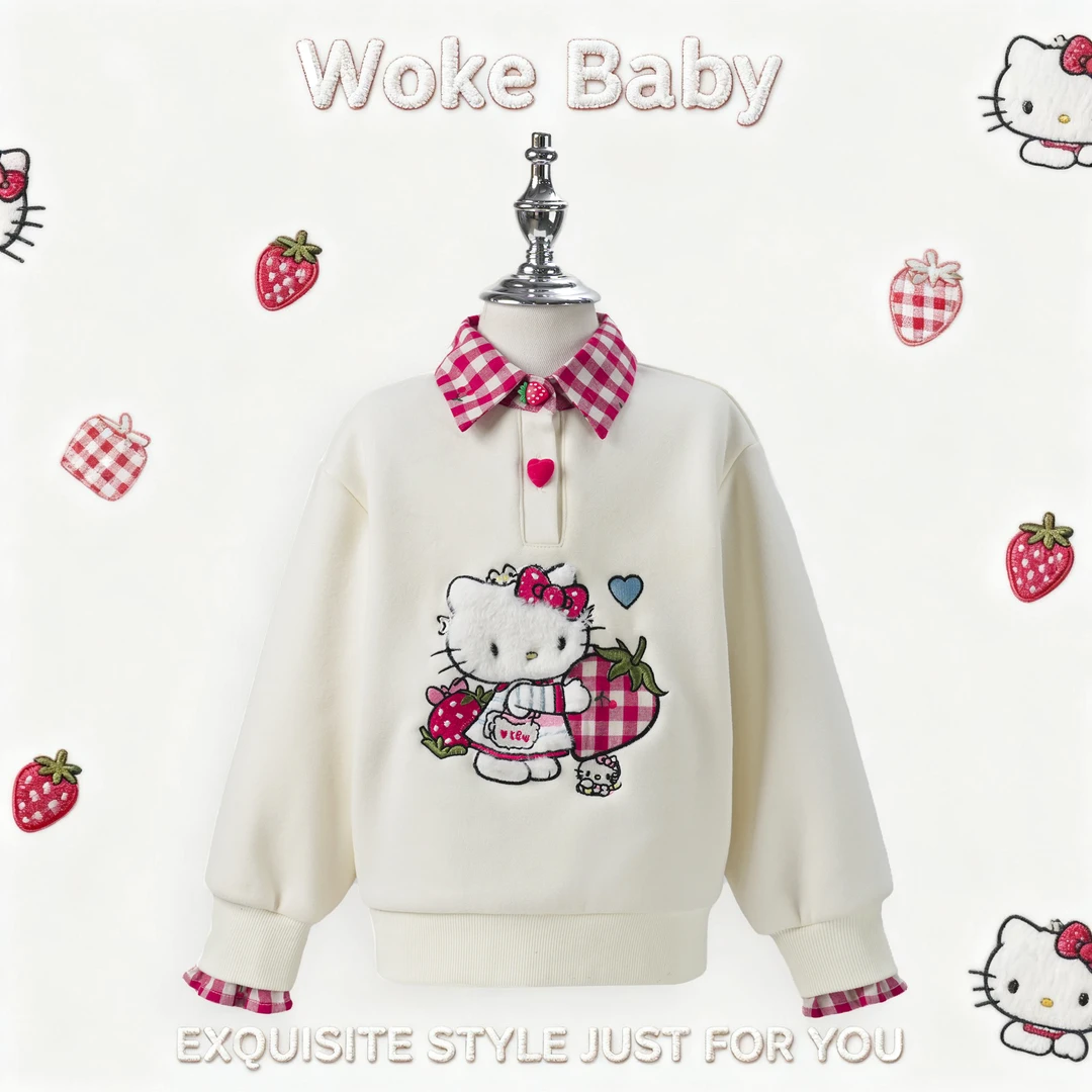 【BO专属】女童秋冬kitty猫套头卫衣宽松撞色翻领上衣汉服FA5050