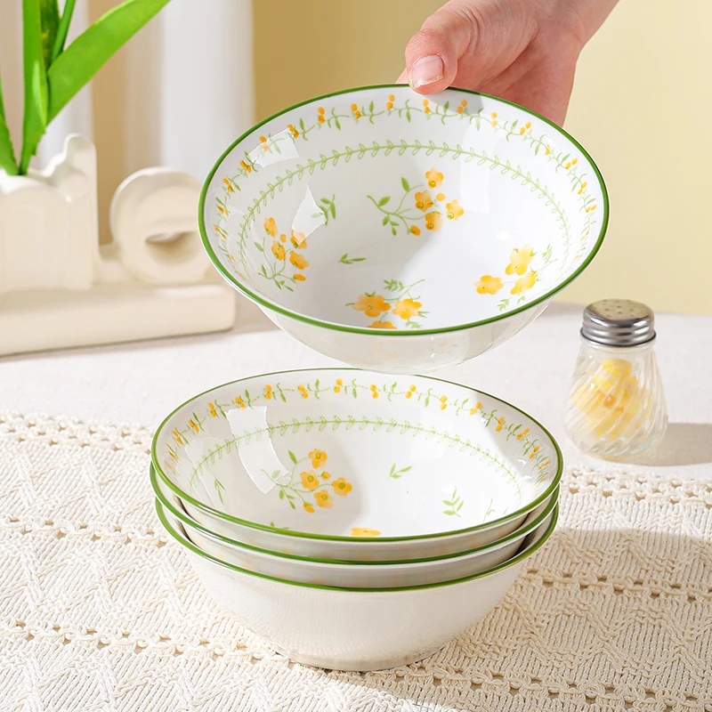 春意盎然6英寸4只装陶瓷釉下彩家用创意日式沙拉碗饭碗餐具漂亮